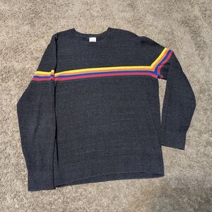 Gap Sweater Mens Medium Gray Wool Blend Crew Neck Pullover Striped